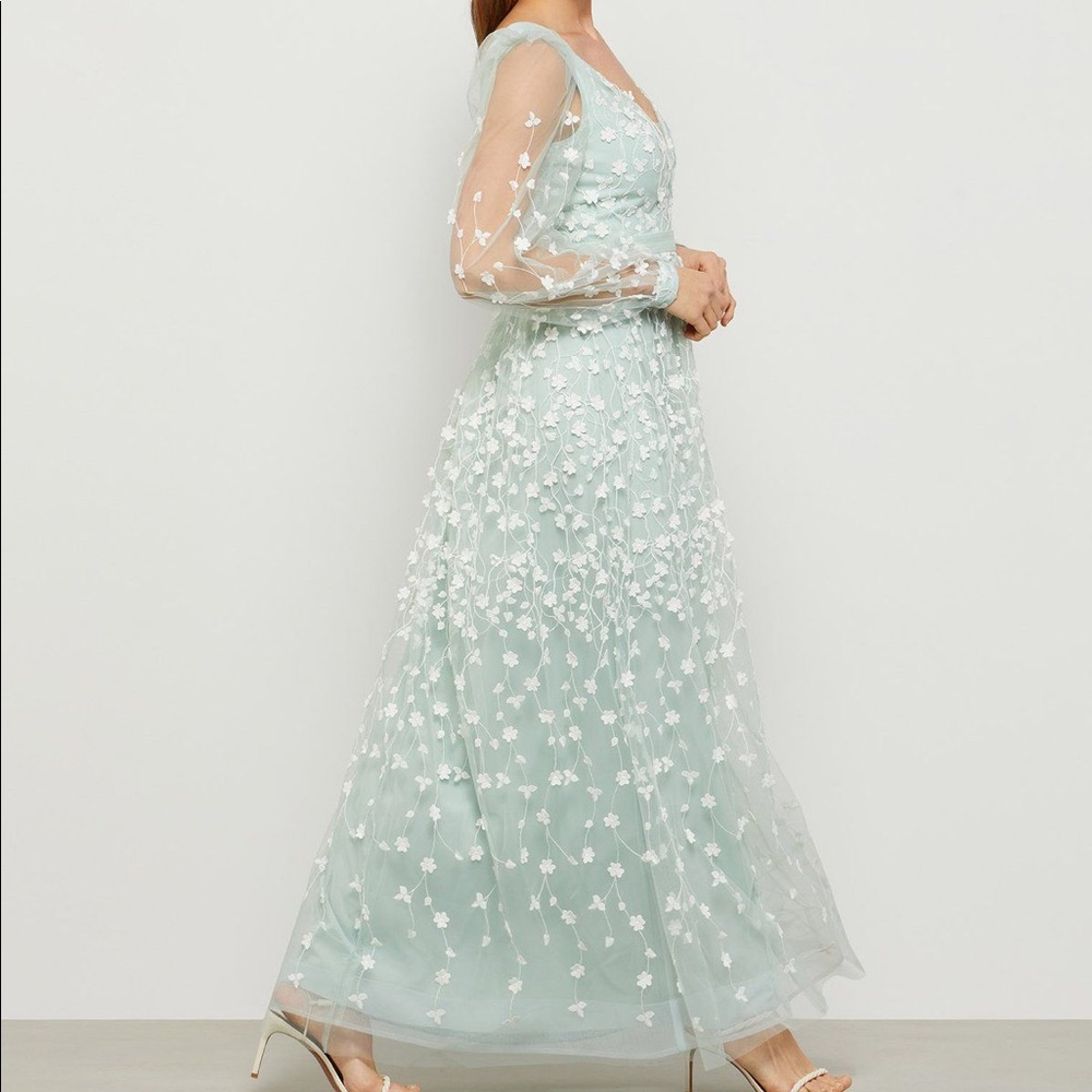 bcbgmaxazria cheyenne appliqué mint lace evening dress. light green gown 4 $538